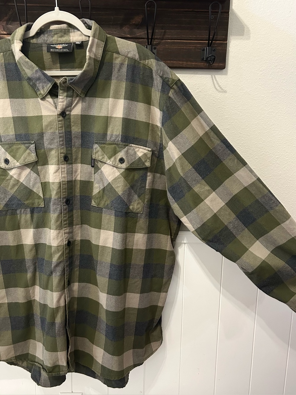 100% Cotton Harley Davidson MotorClothes Men’s Green Plaid Button Logo Shirt 3X